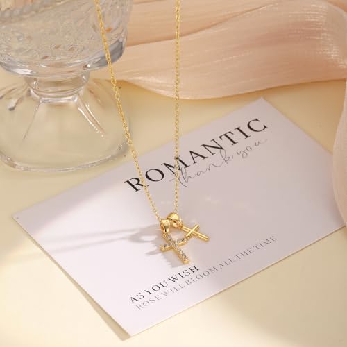Cross Necklace for Women 14k Gold/Silver Plated Dainty Pendant Necklaces Trendy Jewelry Non Tarnish Hypoallergenic Waterproof Lightweight Gift for Women - style: gold cross necklace