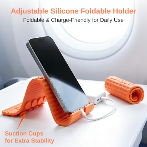 Airplane Phone Holder, Silicone Foldable Phone Stand for Desk and Travel - color: Black