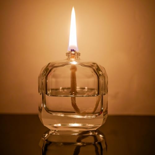 2Pcs Small Refillable Clear Glass Oil Lamp Unscented Candles for Fine Dining | Restaurants or Home Cotton Wick and Holder Included - color: Polygon/2pcs