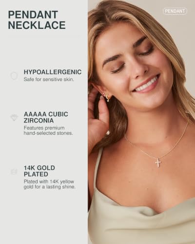 PAVOI 14K Gold Plated Cubic Zirconia Cross Necklace for Women | Cross Faith Pendant Necklaces - color: White & Yellow Pack