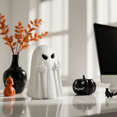 Halloween Ghost Figurine,Cute Spooky Ghost Statue,Halloween Decorations,Resin Statue for Party, Home, Indoor & Porch Decor - color: White 3.4"