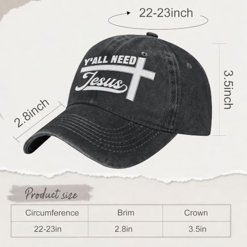 Religion Christ Christian Jesus Baseball Cap for Men Women Adjustable Retro Washed Golf Dad Caps Funny Graphic - color: Y'all Need Jesus Christ Christian