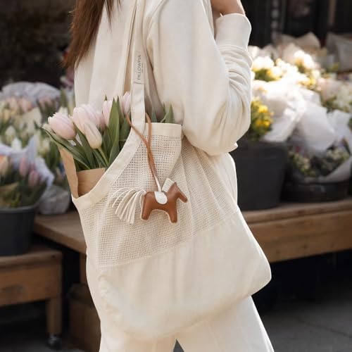 PILLOWPIA French Market Bag – Organic Cotton Tote, Handcrafted Adjustable Strap, Eco-Friendly 12-15" Farmers Market Carrier - color: Natural Modern