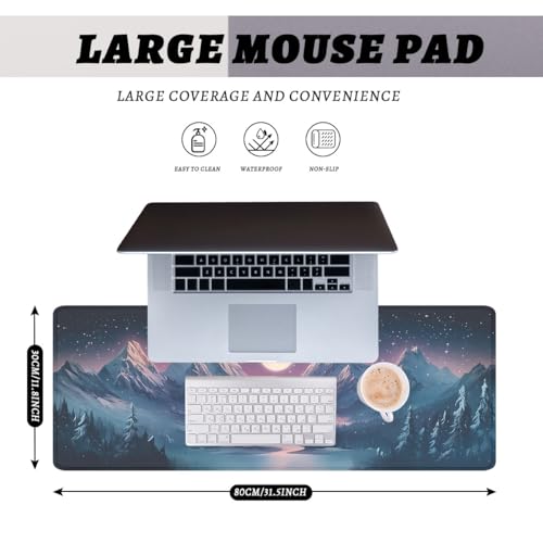 Fantasy City Mouse Pad Night Moon Mountain Landscape Extended Mousepad Waterproof Stitched Edges Rubber Base Non-Slip Deskmap Computer Keyboard Mat 31.5x11.8 Inch - color: Fantasy City, size: 31.5" x 11.8"