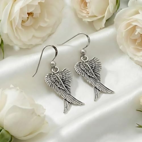 Sterling Silver Dangle Folded Feather Angel Wings Earrings