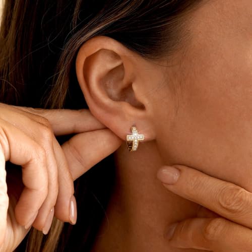 LLWOM Vintage Earrings,14k Gold Plated Gold Pearl,Moon, Star,Flower Earrings Hypoallergenic Lightweight Hoops Gifts - color: Gold-Cross Hoop-G