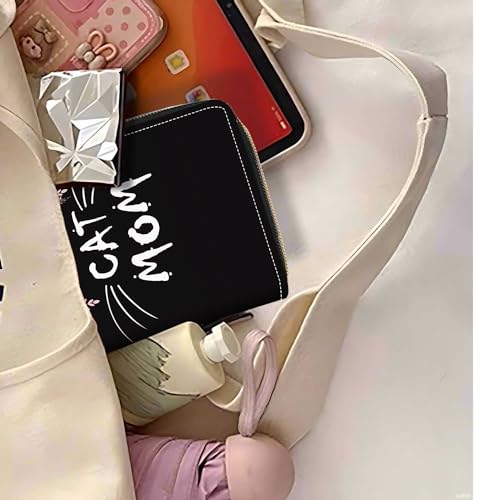 Cat Mom Floral Print Wallet for Women Large Capacity Wallet Credit Card Holder PU Leather Zipper Clutch Purse Phone Wallet - color: Cat Mom Floral