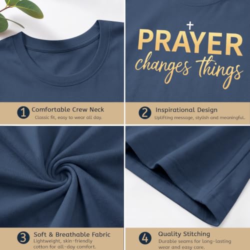 BeWithYou Christian Shirts for Women Religious Faith Jesus God Tshirts Inspirational Bible Verse Cross Graphic Tee Casual Top - color: Navy Blue, size: Large