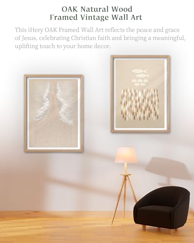 iHery 12x16in Jesus Feeds the 5000 Framed Christian Wall Art - color: OAK Framed Feeds the 5000, size: 16"L x 12"W