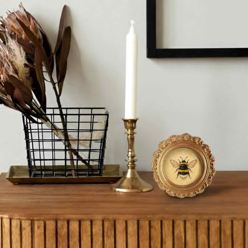 Small Vintage Bee Round Picture Frame Wall Decor, Farmhouse Insect Gold Mini Ornate Photo Frame for TableTop Desk 2.7in Photo, Rustic Summer Framed Artwork for Walls Office Bedroom Shelf - color: bee