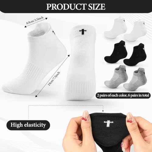 Cross Ankle Socks 6 Pairs Christian Prayer Socks for Women and Men - color: Black2 + White2 + Grey2