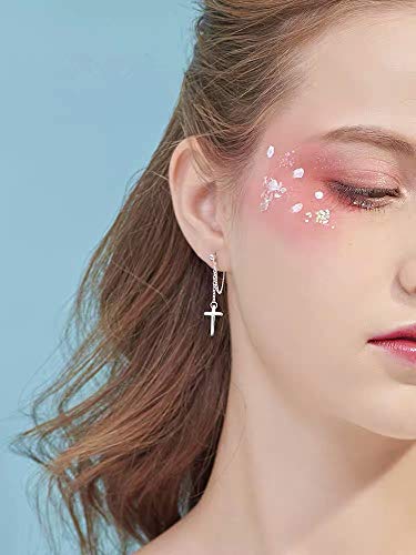 Cross Dangle Drop Earrings 925 Sterling Silver Chain Dropping for Women Girls Punk Ball Studs Hypoallergenic Jewelry - style: Silver
