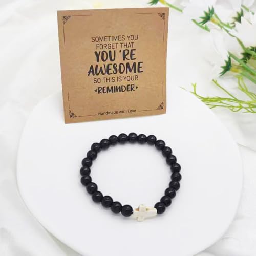 Cross Bracelet Gifts for Catholic Men Teens Boys, Christmas Stocking Stuffers Gift, Religious Baptism Christian Bracelet for Son Grandson Dad Father Brother Godchild On Easter Birthday