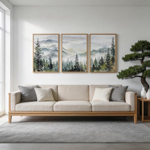IARTTOP Misty Mountain Landscape Wall Art Green Pine Tree Wall Decor - color: Mountain Forest Landscape Wall Art, size: 15.8"L x 23.6"W