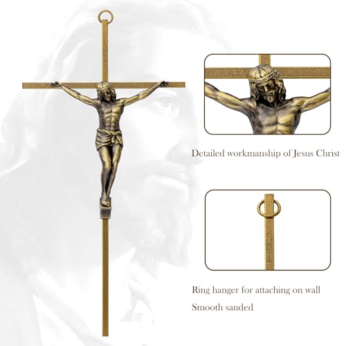 KUXBET Crucifix Wall Cross, Metal Vintage Wall Hanging Cross,10inch Antique Brass Jesus Crucifix Home Décor - color: Vintage, size: 10"L x 5"W