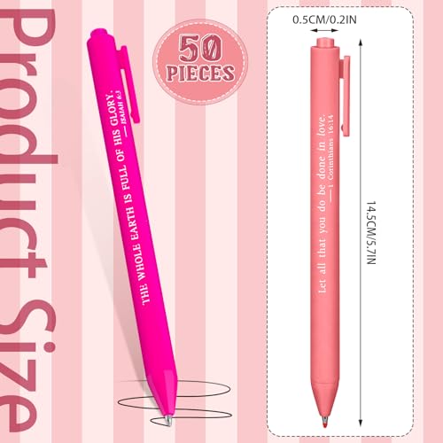 Cholemy 50 Pcs Bible Verse Pens Bulk Christian Pens Black Ink, Pink - color: Pink