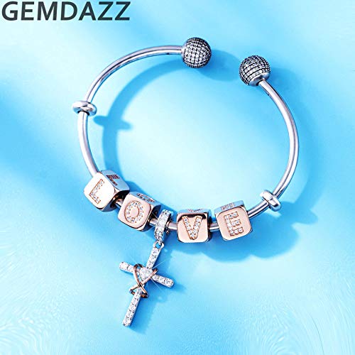 GEMDAZZ Religious Series Charm 925 Sterling Silver Chinese Yin Yang,Keep Faith Cross Dice Charms Beads Fit Men Women Bracelet Gift for Christmas/Mothers Day - color: I Can Do All the Thing Cross Charm