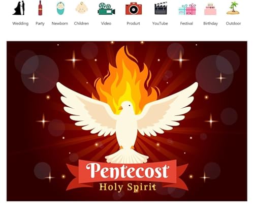 Leowefowa Pentecost Holy Spirit Dove Backdrop 7x5ft Religious Fire Holy Spirit Dove Backdrop Background Church Anniversary Banner Red and White Church Decor Banner Photo Booth Props - color: Color 03, size: 7x5ft