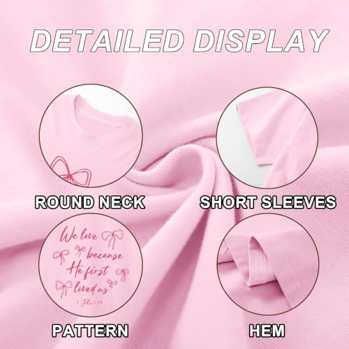 Christian Faith Bow Shirts for Women Cute Coquette Shirt Jesus Religious Tshirts Bible Verse Oversized Graphic Tee - color: Pink, size: XX-Large