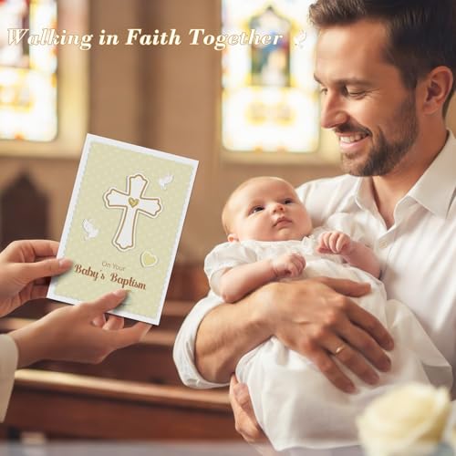 Baptism Card for Boys Girls - 3D Cross & Doves Design, 300GSM Thick Cardstock Scripture Inspired Religious Blessing Card with Envelope & Sticker, Baby Christening Gift 5.5x8 - color: Baptism - Cross & Scripture
