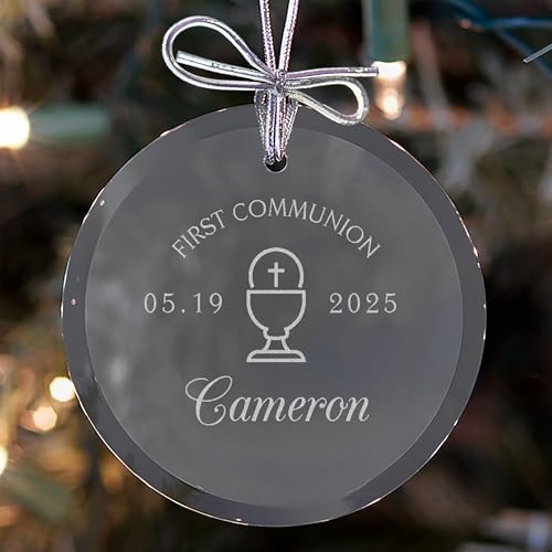 Lifetime Creations Personalized First Communion Ornament: Engraved Glass Custom First Communion Ornament