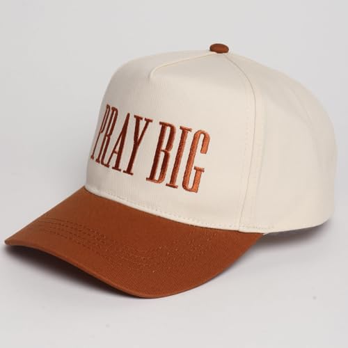 MIRMARU Christian Theme Embroidered 5 Panel Cotton Trucker Hat Snapback Cap for Men and Women - color: Pray Big, Coffee