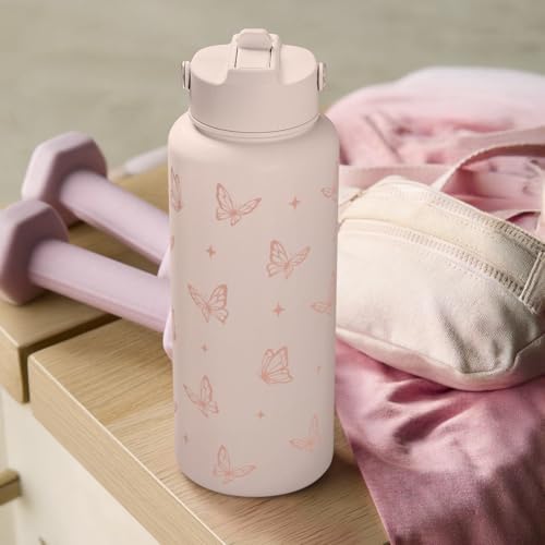 Butterfly Water Bottle Insulated Vacuum Stainless Steel 32oz with Lid, Gifts for Women Girls Teens Birthday Christmas - color: Butterfly