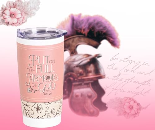 Dicksons Put On The Full Armor Of God Ephesians 6:10-20 Pink and White Stainless Steel Travel Tumbler with Lid 20 Ounce