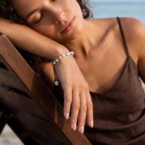 Bracelet for Women Natural Stone Beaded, Stainless Steel Charms, Adjustable - color: 16-Fish