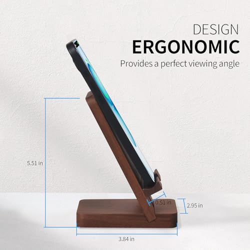 LUCKY BEAN Wood Phone Stand, Desktop Wooden Phone Holder, Portable Office Phone Stand for Desk, Wood ipad Stand, Compatible with iPhone & All Cell Phones (Walnut) - color: Walnut