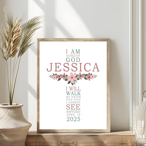 Personalized Baptism Gift For Girl, Baby Boy Gift, Affirmation Baptism Sign, Baptism Sign Dedication, Baptism Gift For Boy and Girl Ideas, Custom Cross With Name and Date Sign Decor Design 19 - color: Design 9