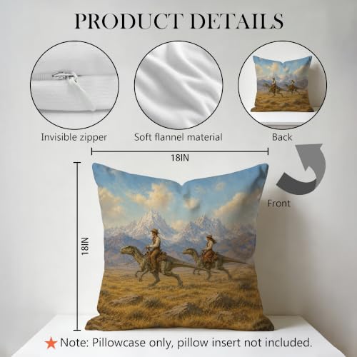 Western Cowboy Dinosaur Pillow Cover 18x18 Double-Sided - color: Color-23