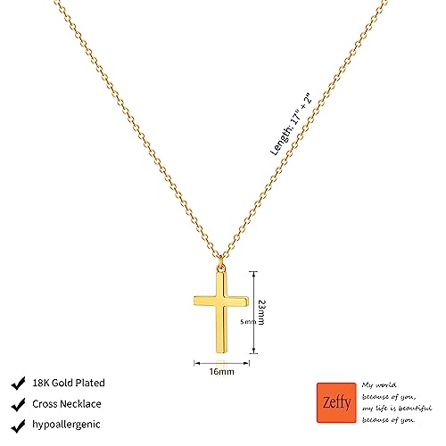 Zeffy Cross Necklace for Women,18K Gold/Silver Plated Tiny Cubic Zirconia Cross Pendant Necklace for Women Simple Layered Cross Necklaces for Women - color: Gold Classic Cross