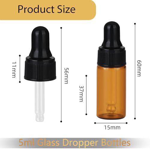 36-Piece Mini Dropper Bottle Set 5ml Small-Capacity Essential Oil Amber Dropper Empty Bottles Suitable for Cuticle Care Oils, Cosmetic Perfumes, and Liquid Travel Sample Containers - color: Amber, size: 5ML