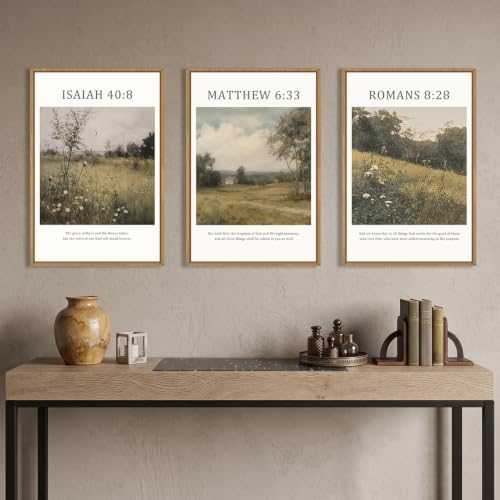 LHIUEM Large Bible Christian Scripture Framed Canvas Wall Art Set,Jesus Religious Verse Wall Decor,Vintage Nature Flowers Artwork for Living Room,Bedroom,Dining Room,Office -16"x24"x3 - color: Bible Christian Scripture Wall Art, size: 24"L x 16"W