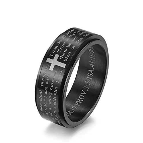 Inspirational Bible Verses Rotatable Christian Jesus Christ Lord Prayer Stress Relief Spinner Fidget Band Rings for Men Women for Anxiety Finger Rotate Freely Stainless Steel Wedding Couple Birthday Anniversary Dad Christmas Gifts - color: Gold, size: 7