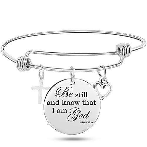 Jude Jewelers Stainless Steel Adjustable Size Christian Cross Holy Bible Verses Mantra Bangle Bracelet - style: Psalm 46:10
