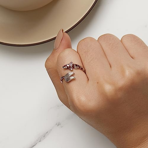 MUNDELL Blue Turtle Koi Fish Adjustable Ring Bird Animal Open Ring Seahorse Chameleon Wrap Finger Rings for Women Statement Ring - color: Red