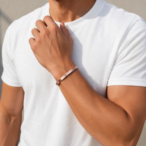Stainless Steel Cuff Bracelet for Men, Adjustable Open Metal Bangle Bracelet, Minimalist Mens Jewelry Gift - color: rose gold