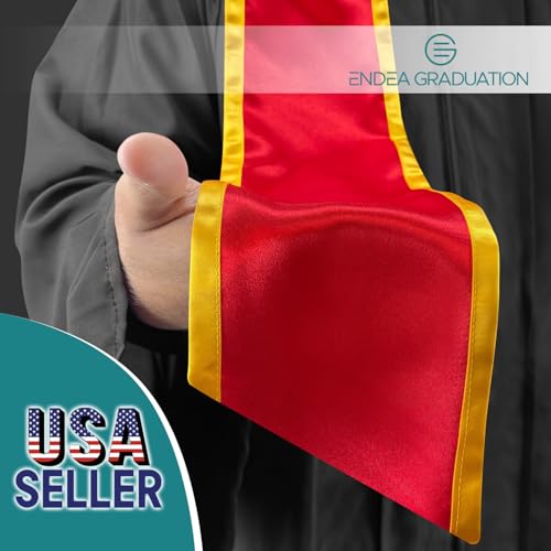 Endea Graduation Plain Honor Stole With Trim Color & Angled End Adult Unisex 72" - color: Red/Gold