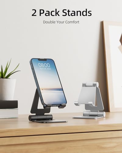Nulaxy 2 Pack Aluminum Dual Folding Cell Phone Stand for Desk, Black&Silver - color: A-Black & Silver