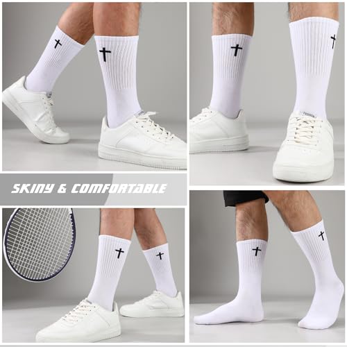 6 Pairs Cross Socks for Men US 7-9 Christian Pastor Crew Socks - color: White