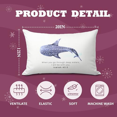 Whale Shark Christian 12x20 Pillow Cover, Christian Room Decor, Isaiah 43:2 Bible Scripture Lumbar Pillow Covers Decorative for Sofa Couch Home Bedroom Living Room Church - color: Whale Shark Christian