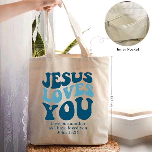 Canvas Christian Tote Bags Bible Canvas Bag Faith Friend Birthday Christian Gifts Graphic Totes Sunday Church Bag - color: 01 Jesus Loves You