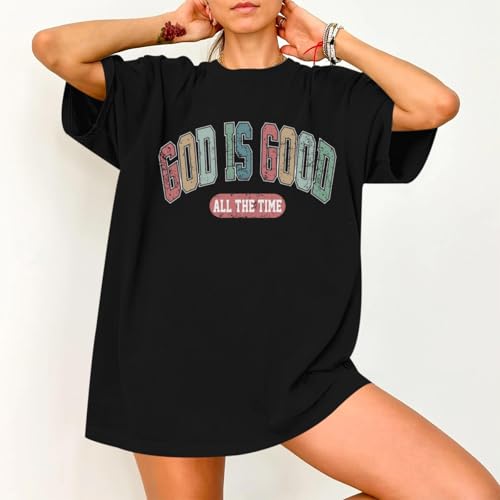 Christian Shirts for Women Oversized God is Good Shirt Religious Jesus Faith Inspirational Tshirt Bible Verse Tee Top - color: Black, size: X-Large