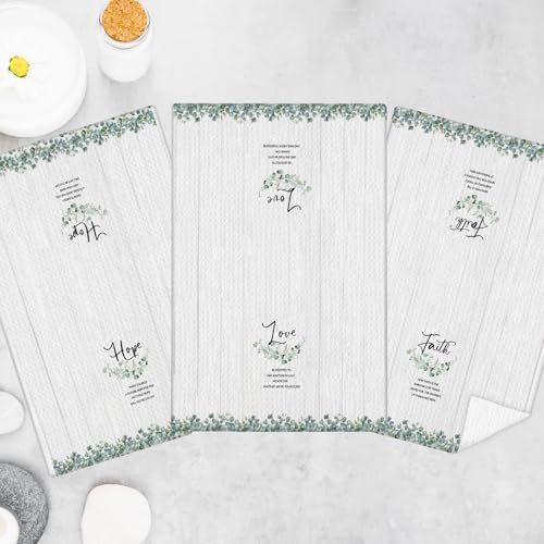 Faith Hope Love Christian Kitchen Towels, Sage Green Eucalyptus Religious Hand Towels for Bathroom Decor, Bible Verse Decor Dish Tea Towels for Kitchen Decor, 16x24 Inch Set of 3 - color: Sage Green