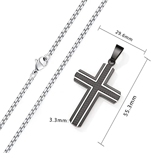 Holizaly Men's Cross Necklace 316L Stainless Steel Pendant White/Gold/Black/Blue Rolo Chain-Gift Box Included - color: Black silver