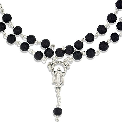 Vatican Imports 6mm Simple and Colorful Rosary | 12 Bright Colors | Unique Textured Beads Christian Jewelry - color: Black