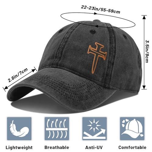 3D Embroidered Christian Hat for Men & Women, Jesus Faith Cross Hat, Religious Gifts for Christians Clothes - color: Leather - Denim