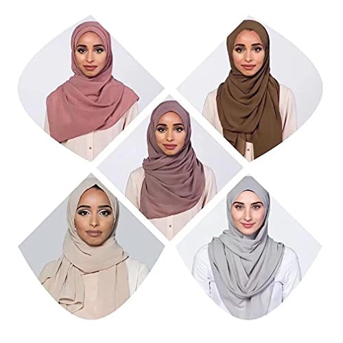 LMVERNA Solid Color Bubble Chiffon Scarf for Women Fashion Soft Hijab Long Scarfs Wrap Scarves - color: Blue